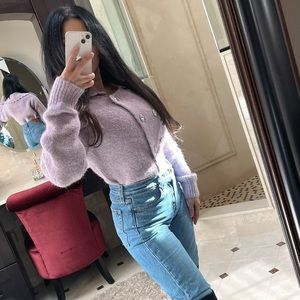 ❄️ ZARA LILAC LAVENDER PURPLE SWEATER COZY BLING BUTTONS WINTER ❄️